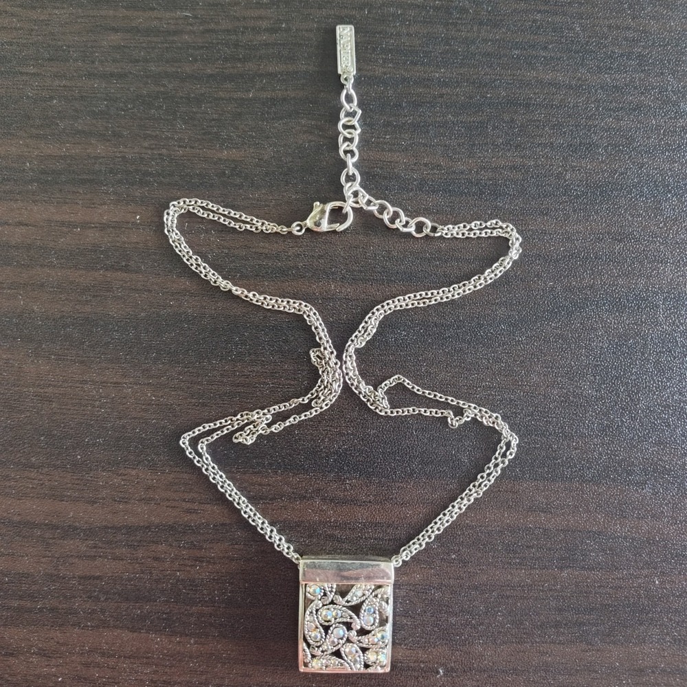 Napier necklace rhinestone paisley square pendant fashion costume silver tone